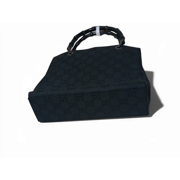 Authentic Gucci GG Canvas Bamboo Handle Satchel Black Monogram Black Luxury - Picture 7 of 16